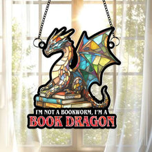 Load image into Gallery viewer, Personalized Book Lover&#39;s Suncatcher Ornament - Dragon Reading Book Ornament PopCulturePrints

