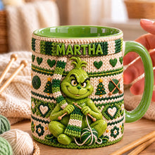 Load image into Gallery viewer, “Knitting is Happiness” – Personalized Grinch Coffee Mug for Christmas - Custom Gifts for Friends, Family, and Craft Lovers Coffee Mug PopCulturePrints
