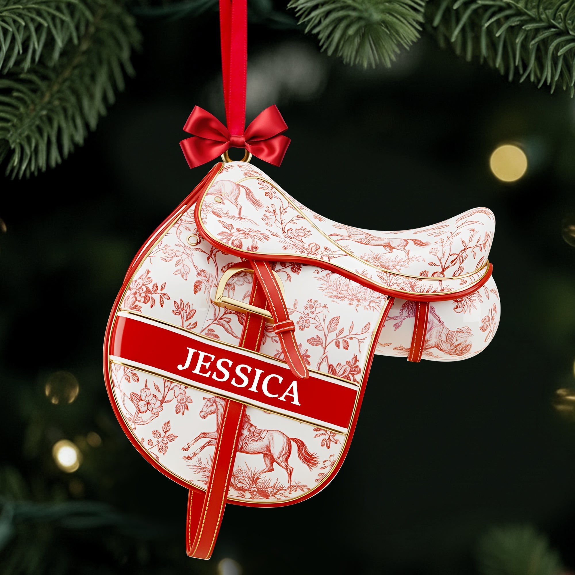 A Gift for Every Equestrian: Personalized Equestrian Saddle Ornament - A Custom Christmas Present for Horse Riding Enthusiasts Ornament PopCulturePrints