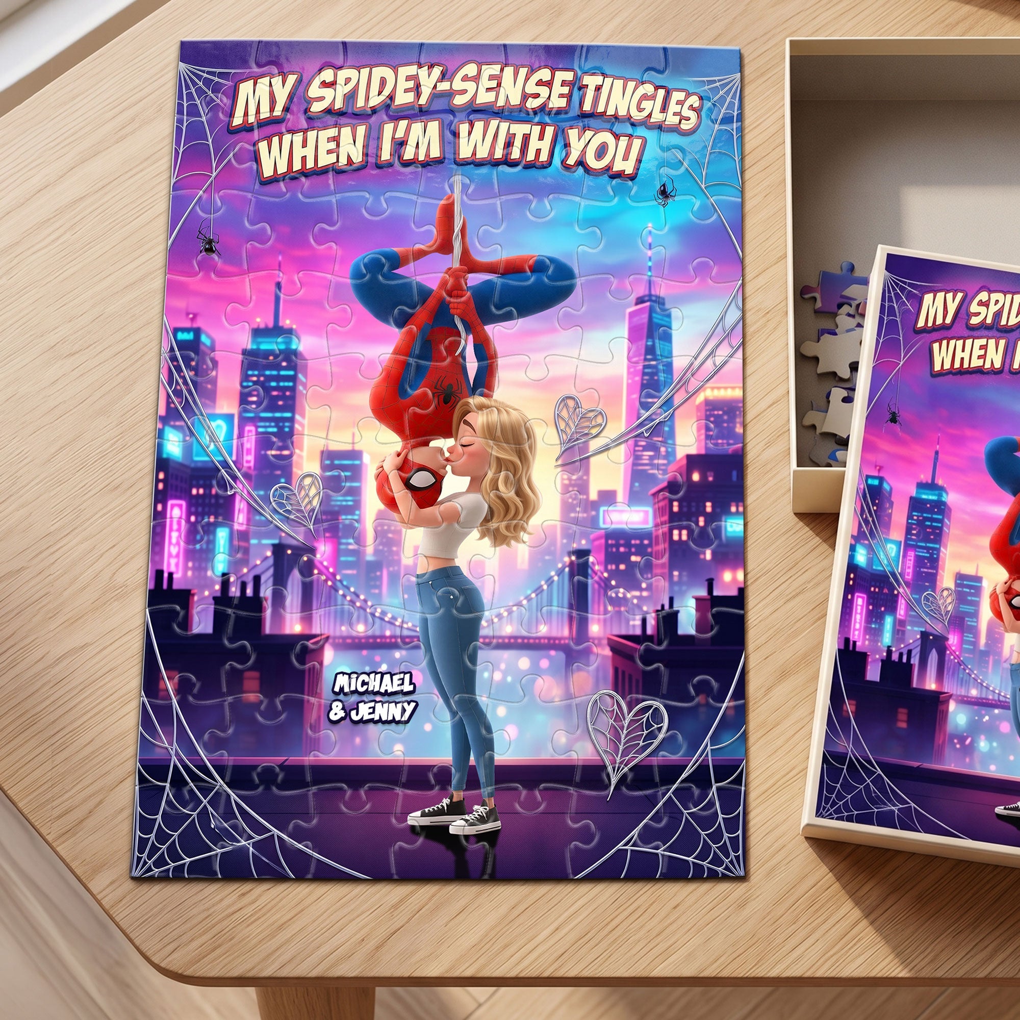 "My Spidey-Sense Tingles When I'm With You" - Personalized Swing Couple Jigsaw Puzzle - Unique Gift for Couples, Friends, and Loved Ones Jigsaw Puzzles PopCulturePrints