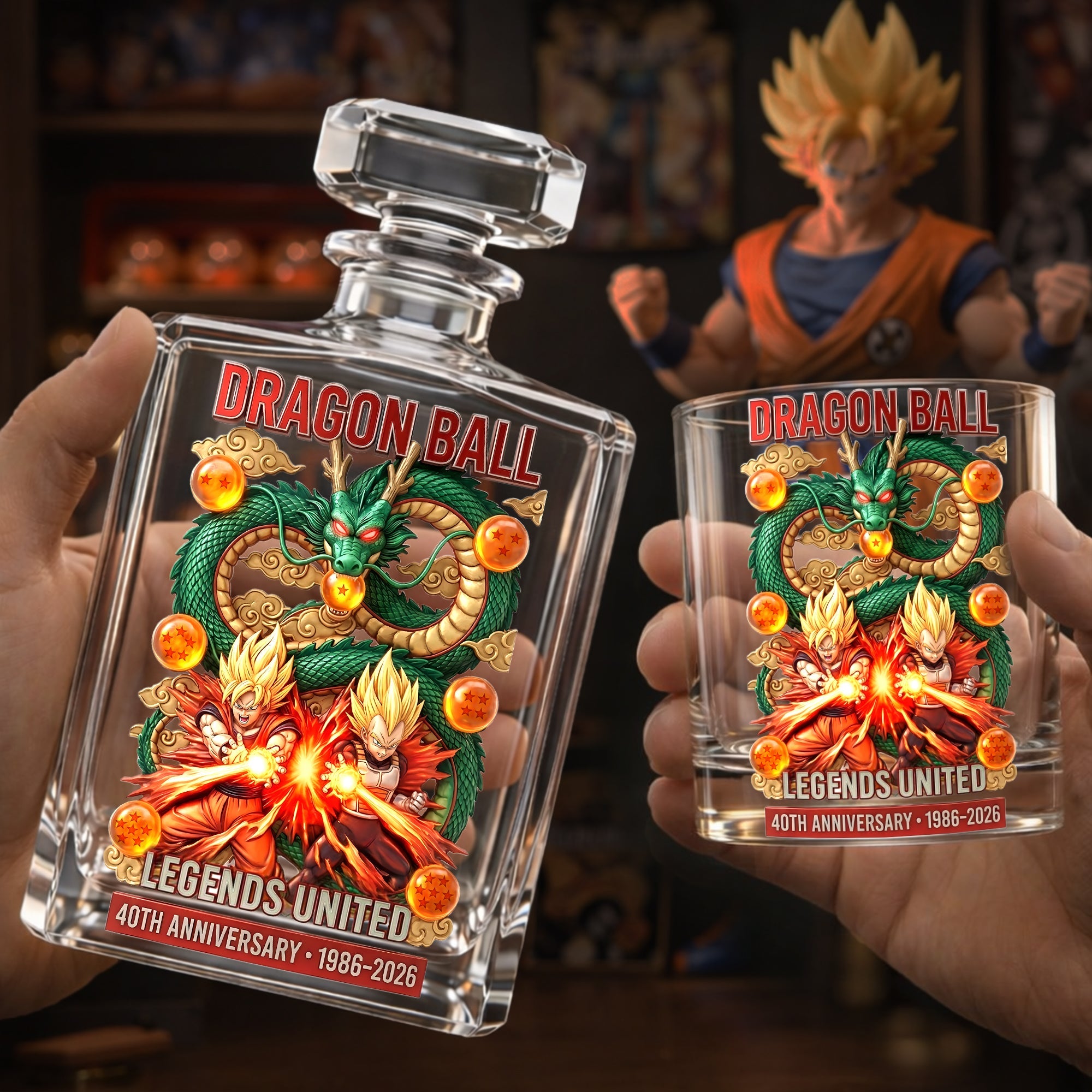 "Celebrate 40 Years of Legends with Dragon Ball Decanter Set" - Personalized Gifts for Fans and Collectors Bottle PopCulturePrints