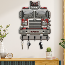 Load image into Gallery viewer, 🚒 'Bringing Memories Home' - Rustic Firetruck Wood Key Hanger - Personalized Gift for Firefighters and Heroes Wood Sign PopCulturePrints
