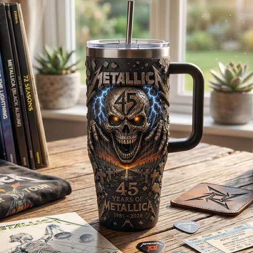 Celebrate 45 Years of Metallica with a Personal Touch - Skull 40oz Tumbler Handle Tumbler Cup PopCulturePrints