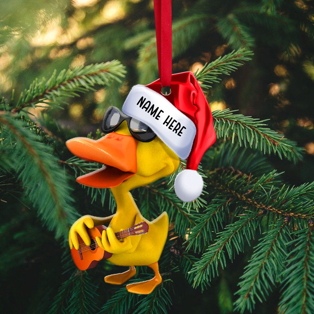 Personalized Duck Playing Guitar Christmas Ornament - Perfect Gift for Guitar Lovers