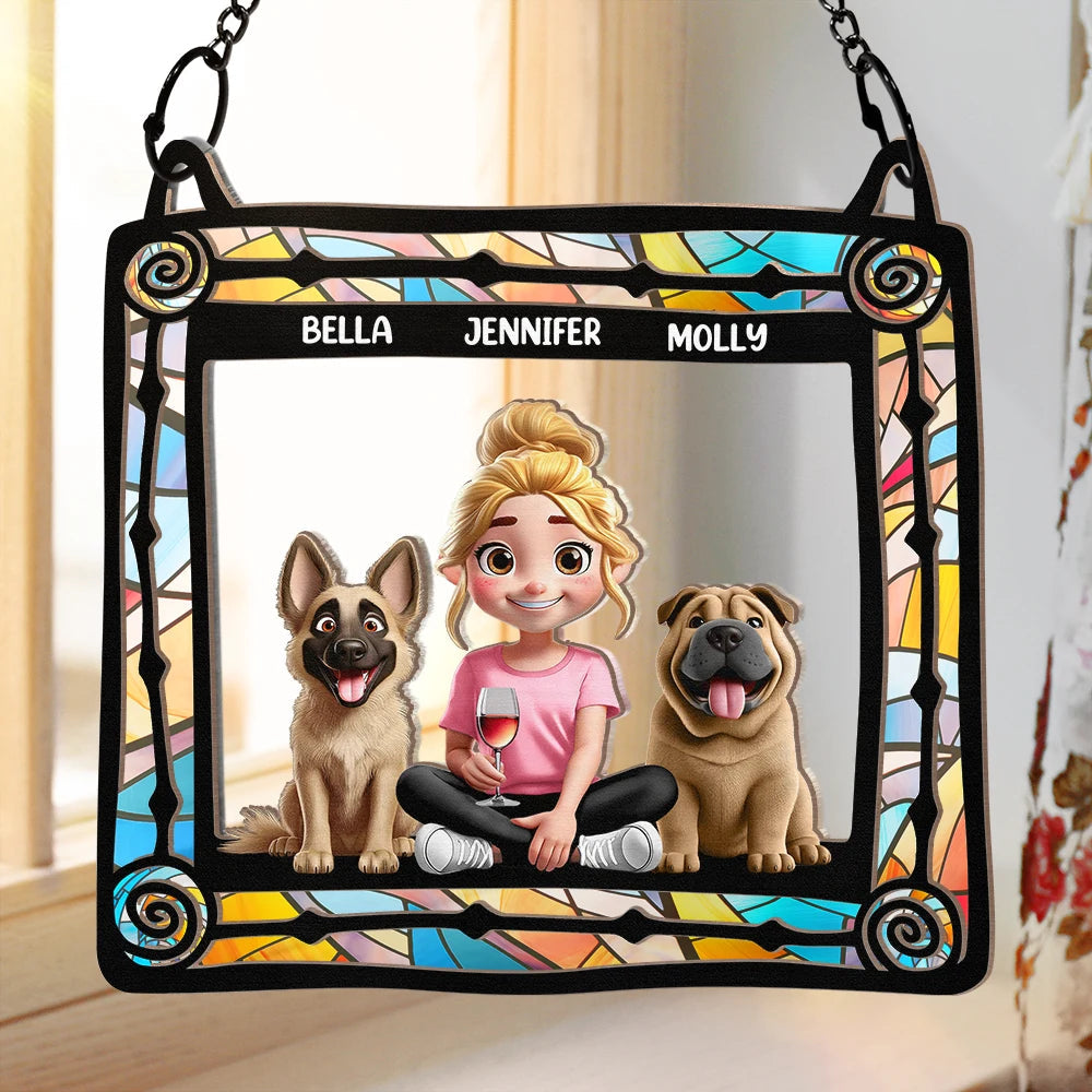 Cherish Your Love for Pups - Personalized Dog Mom & Dog Dad Hanging Suncatcher Ornament Suncatcher Ornament PopCulturePrints