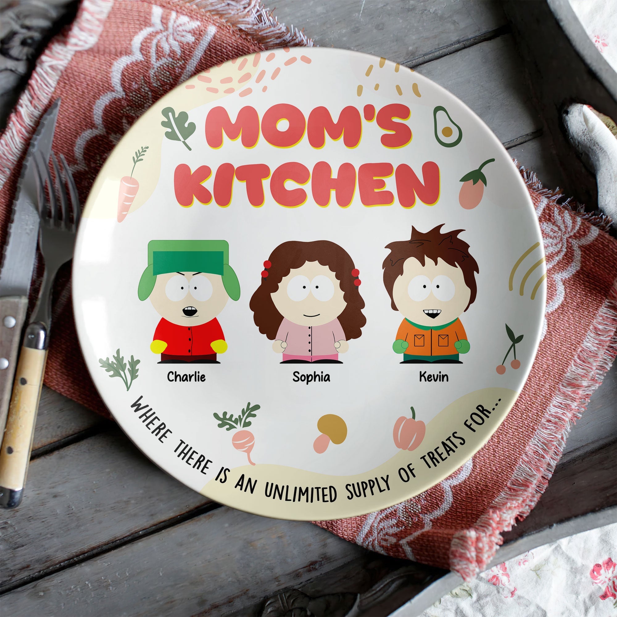 Mom's Kitchen Personalized Ceramic Round Plate - Unique Gift for Mom and Grandma Ceramic Round Plate PopCulturePrints