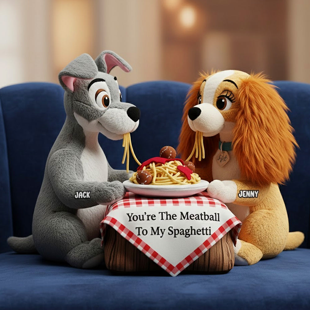 You're The Meatball To My Spaghetti - Cute Animated Dog Couple Shaped Pillow Pillow PopCulturePrints