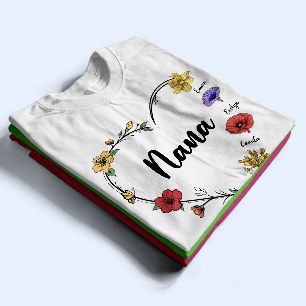 “A Grandma's Love Blooms Forever” - Personalized Birth Flower T-Shirt - Gift for Grandma, Mom, and Loved Ones T-shirt PopCulturePrints