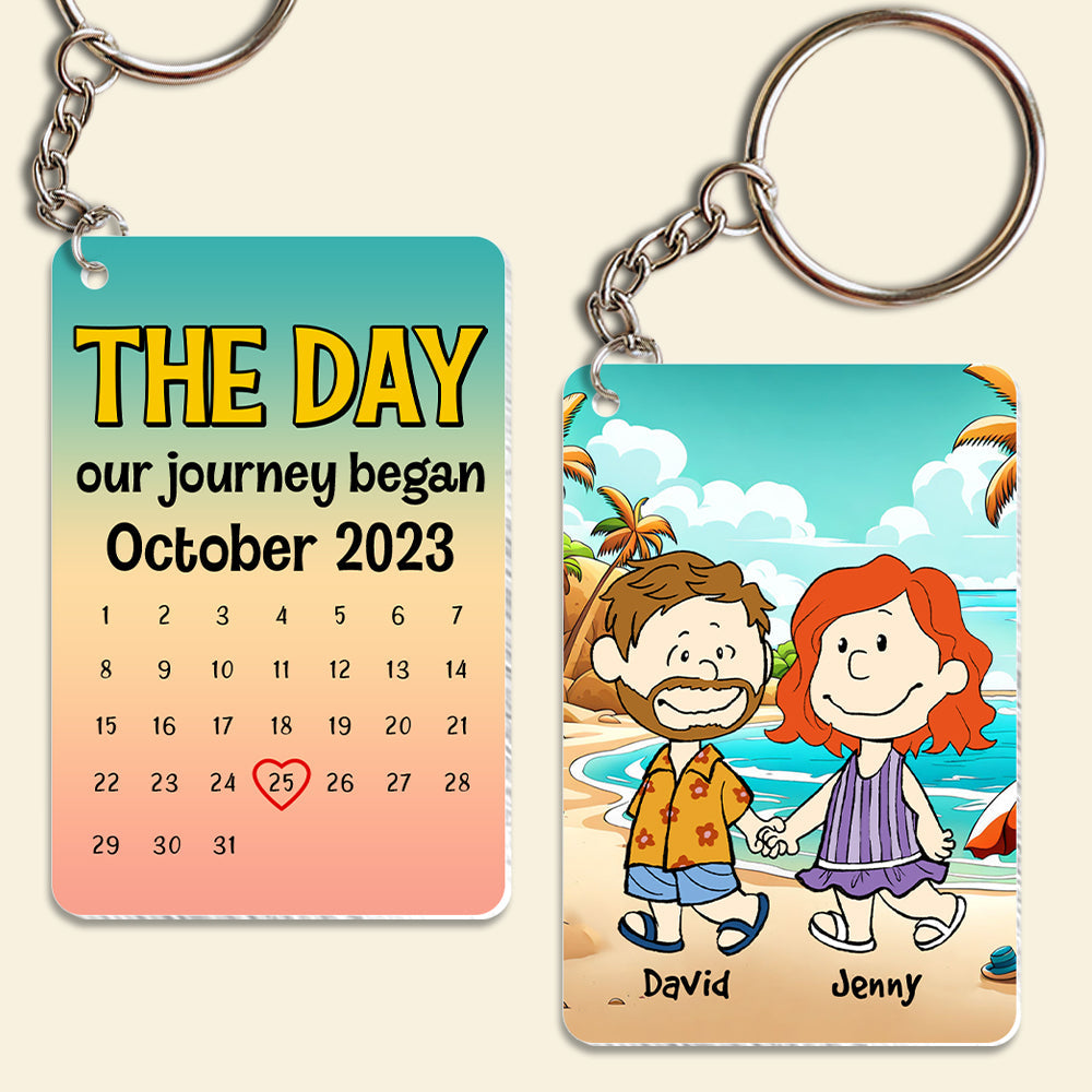 Personalized Cartoon Couple Keychain - Summer Beach Anniversary Gift