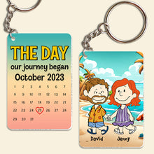 Load image into Gallery viewer, Personalized Cartoon Couple Keychain - Summer Beach Anniversary Gift
