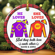 Load image into Gallery viewer, Personalized Horse Racing Ornament for Couples - Valentine&#39;s Day Gifts Ornament PopCulturePrints
