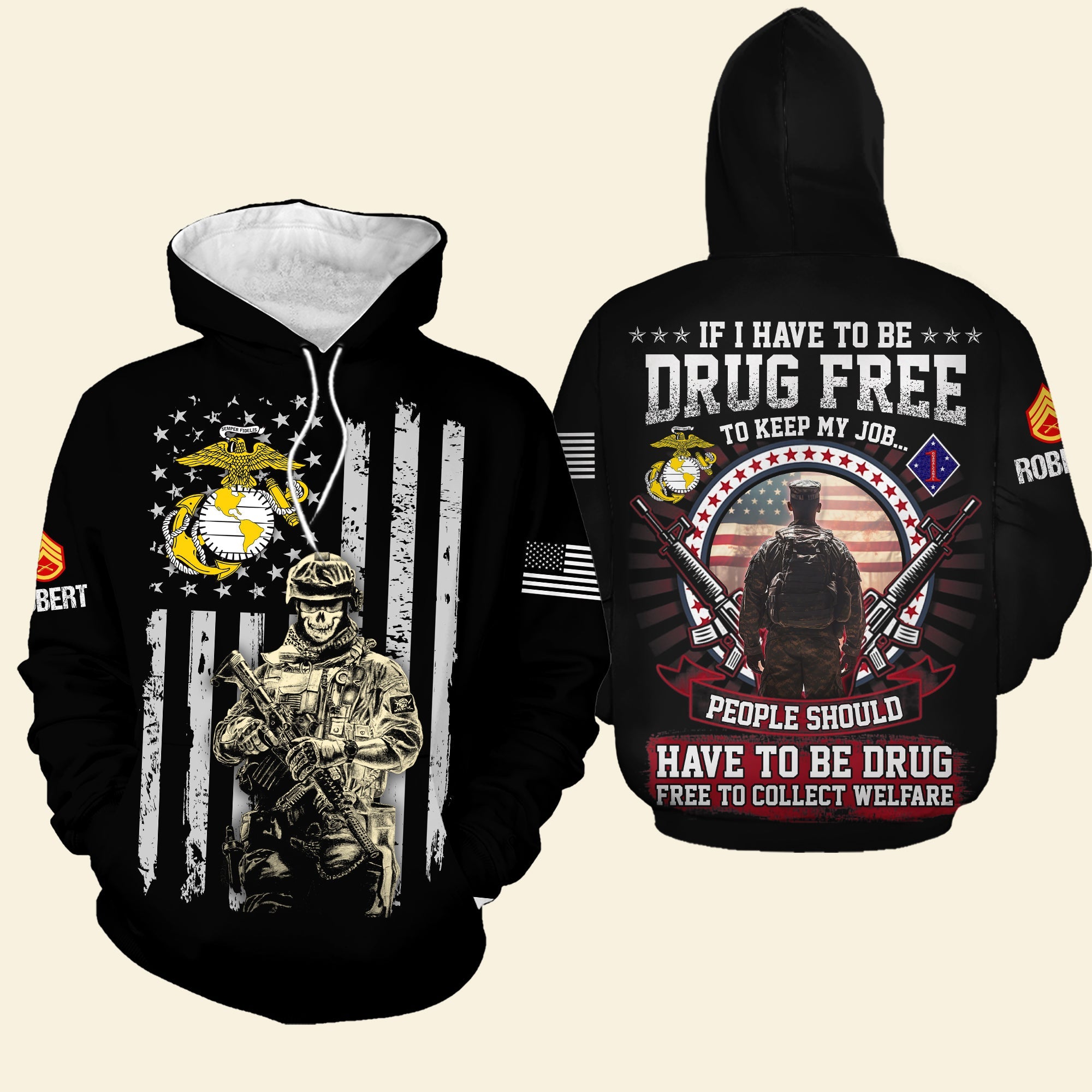 Patriotic Military Sweatshirt - Drug Free Message Design