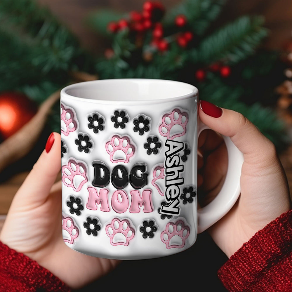Personalized Dog Mom Mug with Paws and Flowers - Custom Name Coffee Mug PopCulturePrints