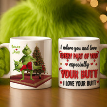Load image into Gallery viewer, &quot;I Adore You and Love Every Part of You!&quot; - Naughty Green Monster Personalized Christmas Coffee Mug - Custom Gift for Couples, Lovers, and Friends Coffee Mug PopCulturePrints
