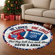 Load image into Gallery viewer, “He Loves, She Loves” - Personalized Quilted Round Mat for Couples Doormat PopCulturePrints
