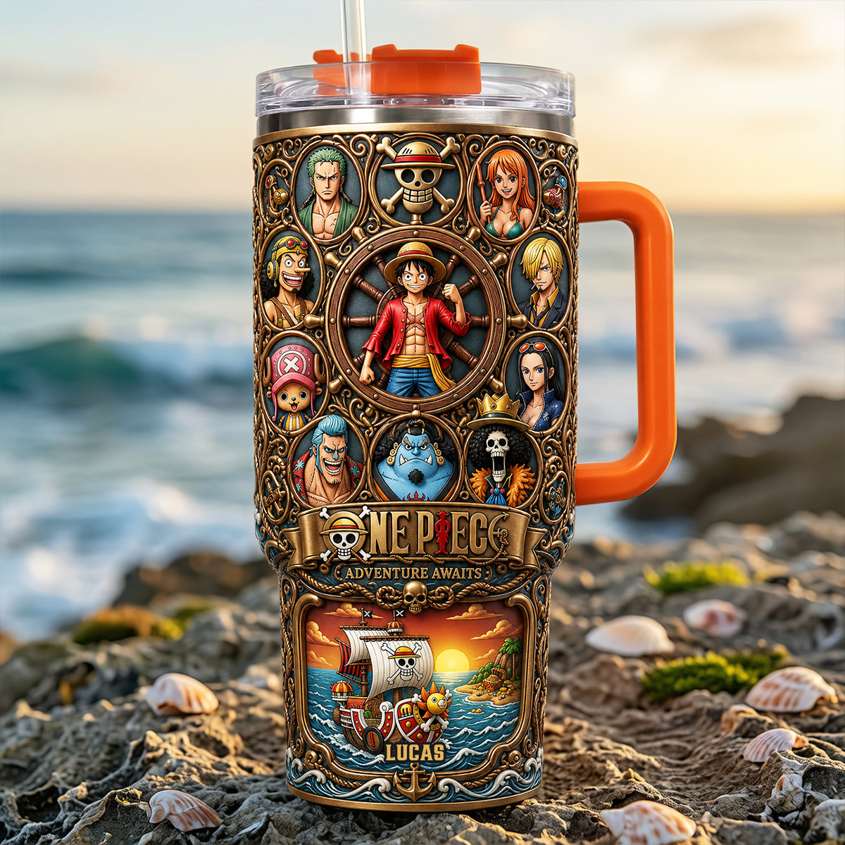 Adventure Awaits Tumbler With Handle - Personalized Gifts for Anime Lovers