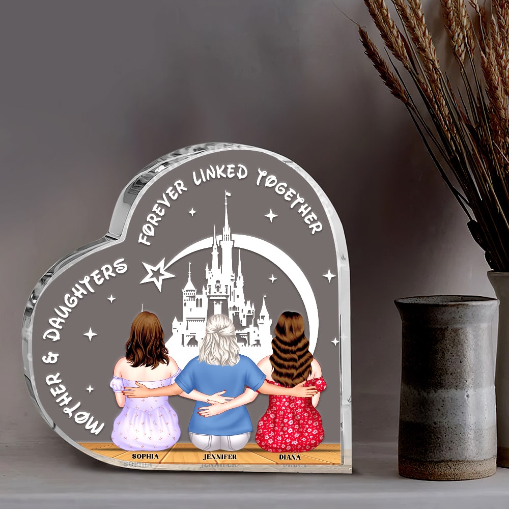 Personalized Mother & Daughters Heart Acrylic Plaque - Forever Linked Together Decorative Plaques PopCulturePrints
