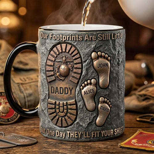 Our Footprints Are Still Little - Personalized Father’s Footsteps Veteran Magic Coffee Mug | Gift for Dads and Grandpas Coffee Mug PopCulturePrints