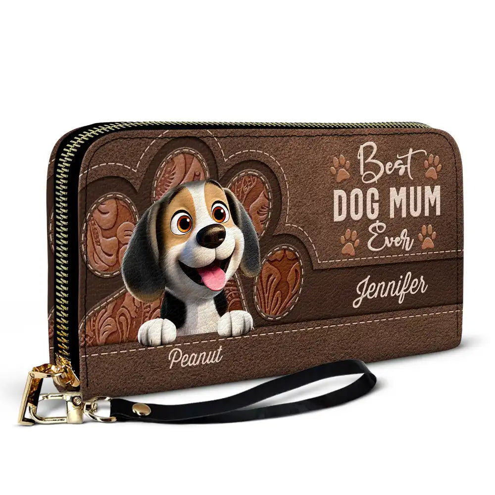 Best Dog Mom Ever 3D Effect - Personalized Leather Long Wallet for Pet Lovers Leather Long Wallet PopCulturePrints