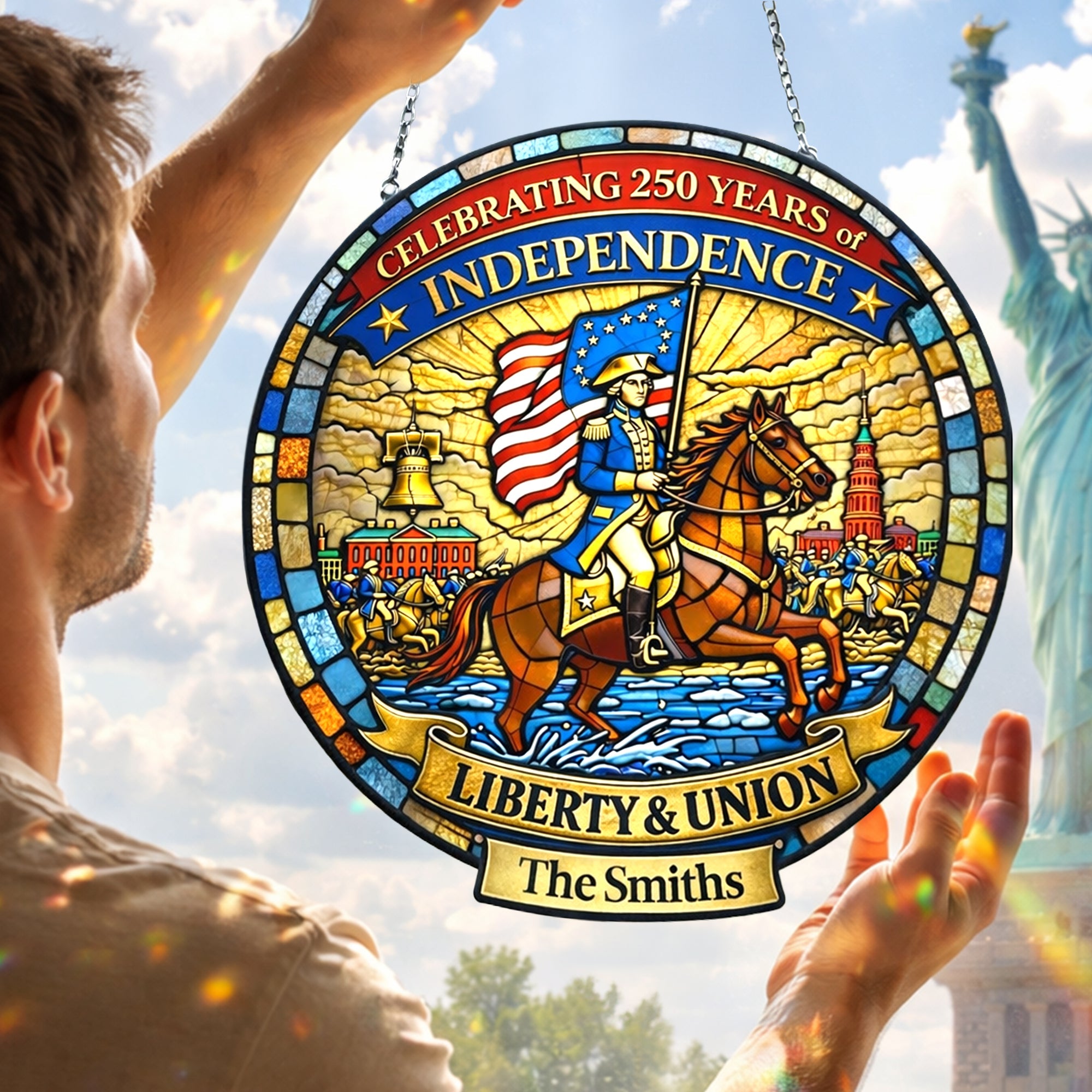 Celebrate Freedom: 250th Anniversary America Suncatcher - Personalized Gift for Everyone Ornament PopCulturePrints