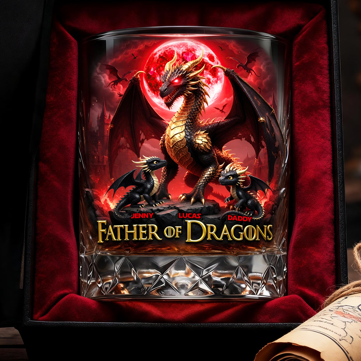 “Father of Dragons” – Personalized Round Glass – Unique Gift for Dad and Grandpa Glass PopCulturePrints