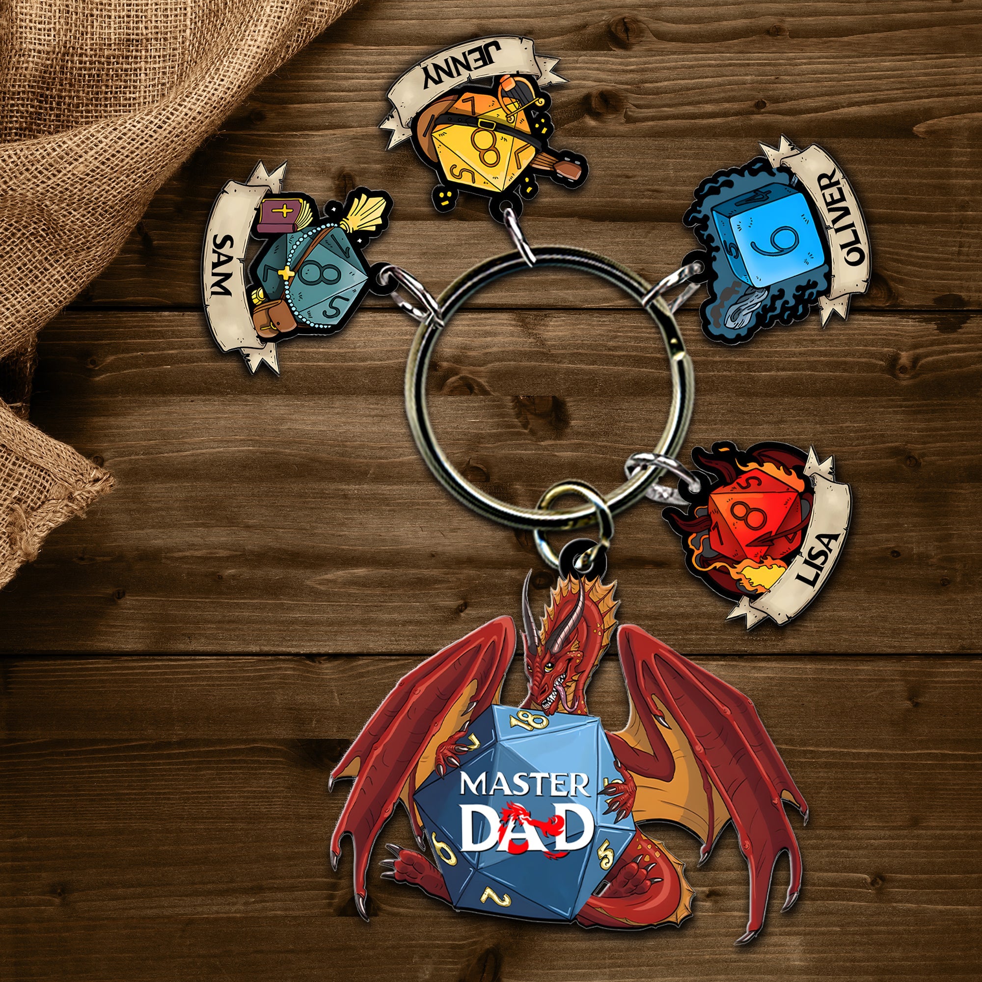 Personalized Dragon Dice Dad Keychain - Custom Father’s Day Gift Keychains PopCulturePrints