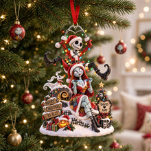 Load image into Gallery viewer, “Merry Christmas to All!” - Spooky Couple Christmas Light Ornament - Personalized Gifts For Couples Ornament PopCulturePrints
