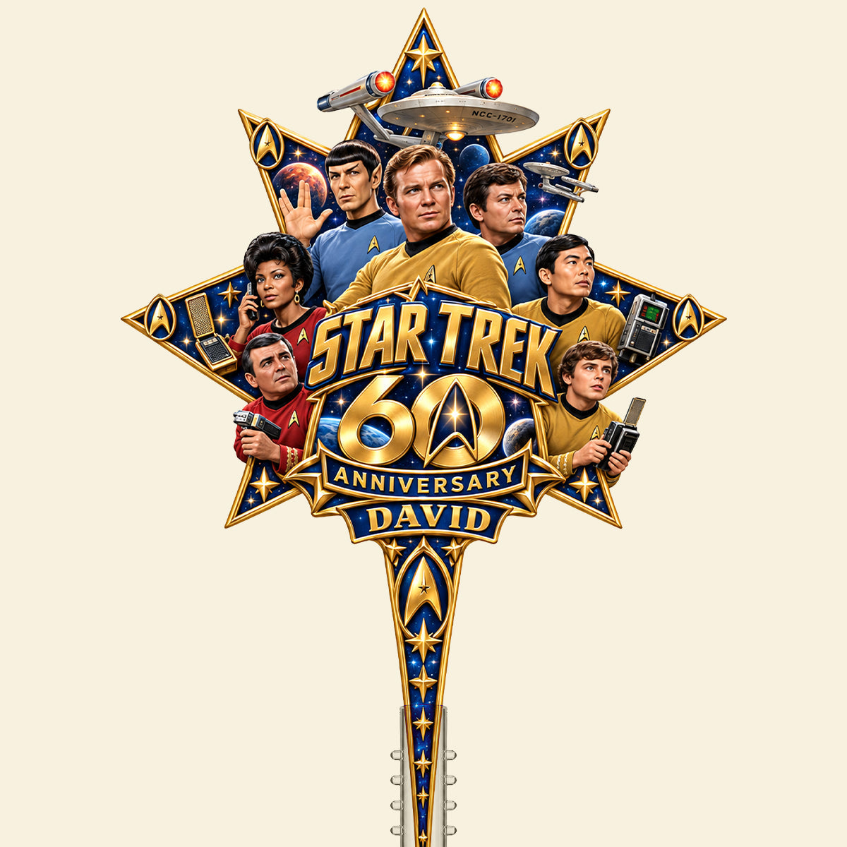 “A Journey Through the Stars” - Personalized Star Trek 60th Anniversary Christmas Tree Topper - A Unique Gift for Trekkies and Sci-Fi Fans
