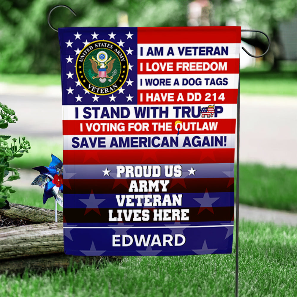 Personalized Proud US Army Veteran Garden Flag