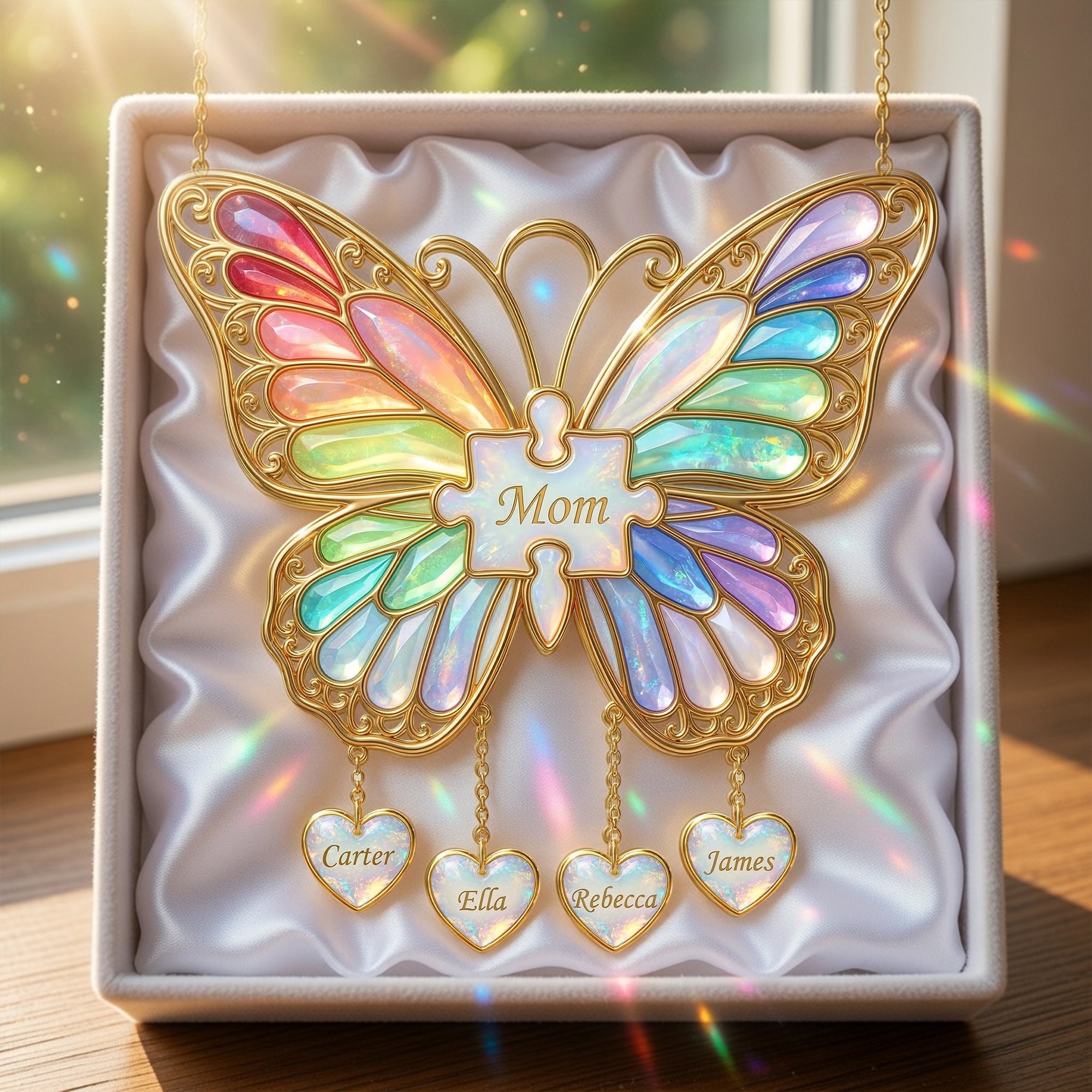 "Celebrate Love with a Personal Touch" - Butterfly Mom Suncatcher Ornament - Custom Gift for Mom, Grandma, and More Ornament PopCulturePrints