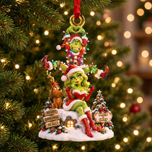 Load image into Gallery viewer, Light Up The Love with a Grinchy Twist - Personalized Christmas Ornament for Couples Ornament PopCulturePrints
