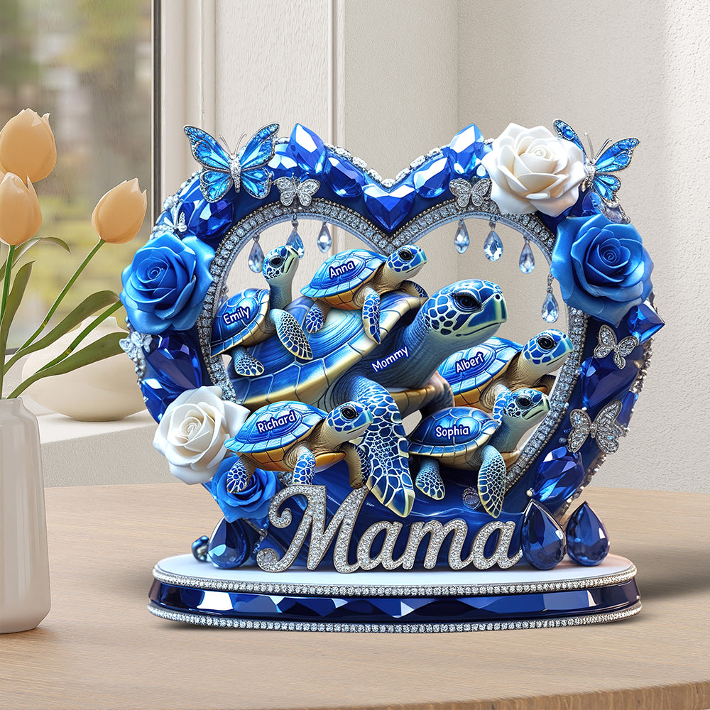 "A Heart Full of Love for Mama" - Personalized Mama Turtle Plaque - A Custom Gift for Mom, Grandma, and Special Women Shaped Plaques PopCulturePrints