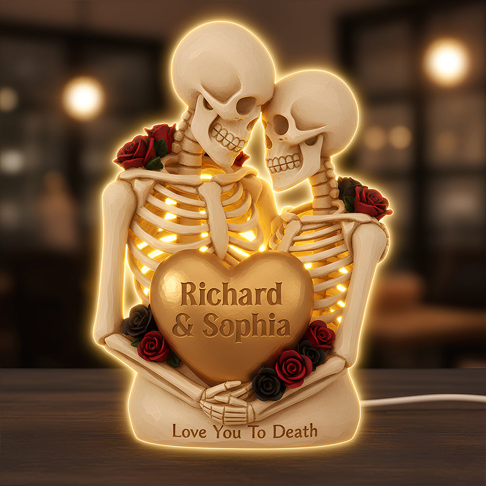“Love You To Death” - Skeleton Couple Light Box - Personalized Gift for Couples Light Box PopCulturePrints