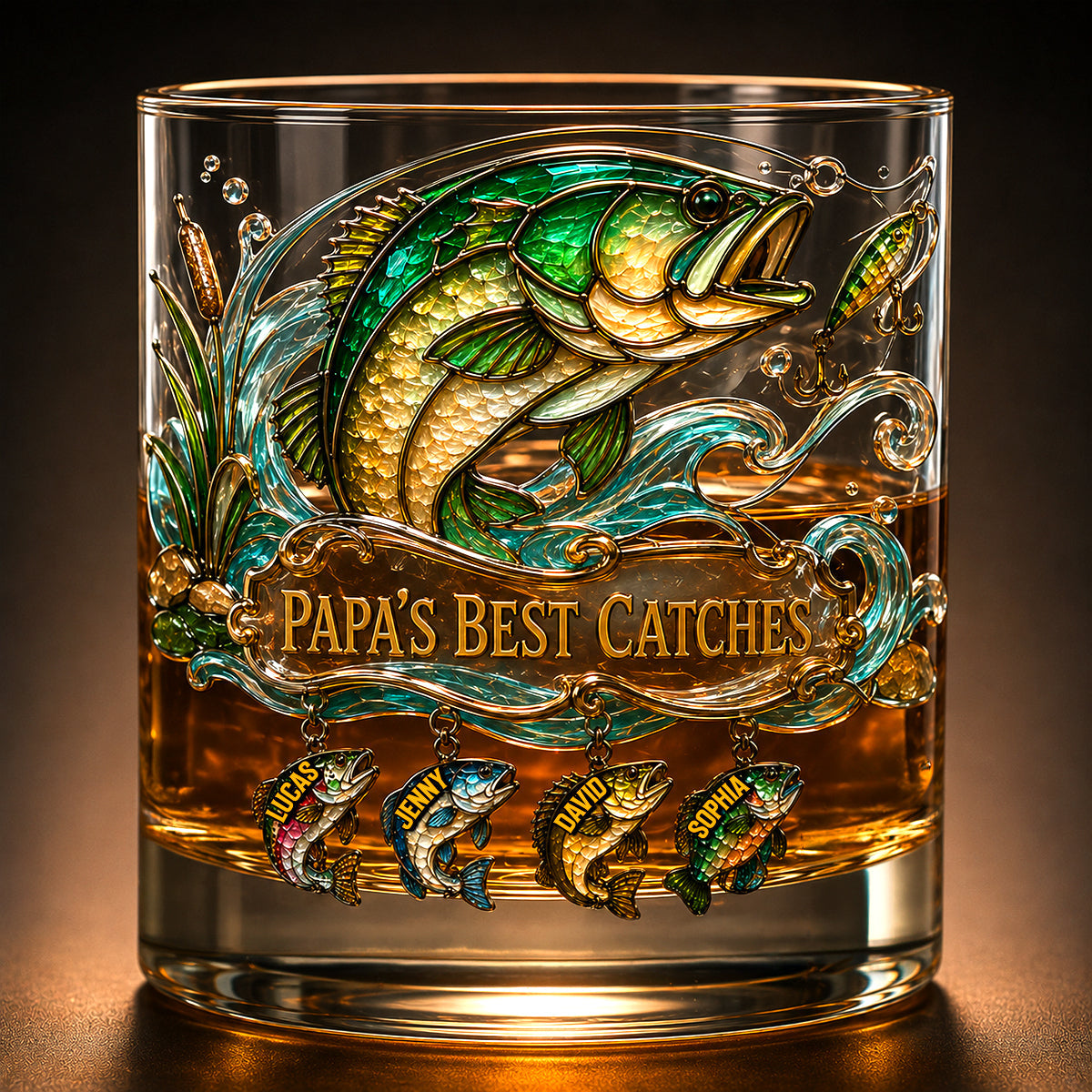 Fishing Papa: Catch the Memories - Personalized Round Glass for Dad Glass PopCulturePrints