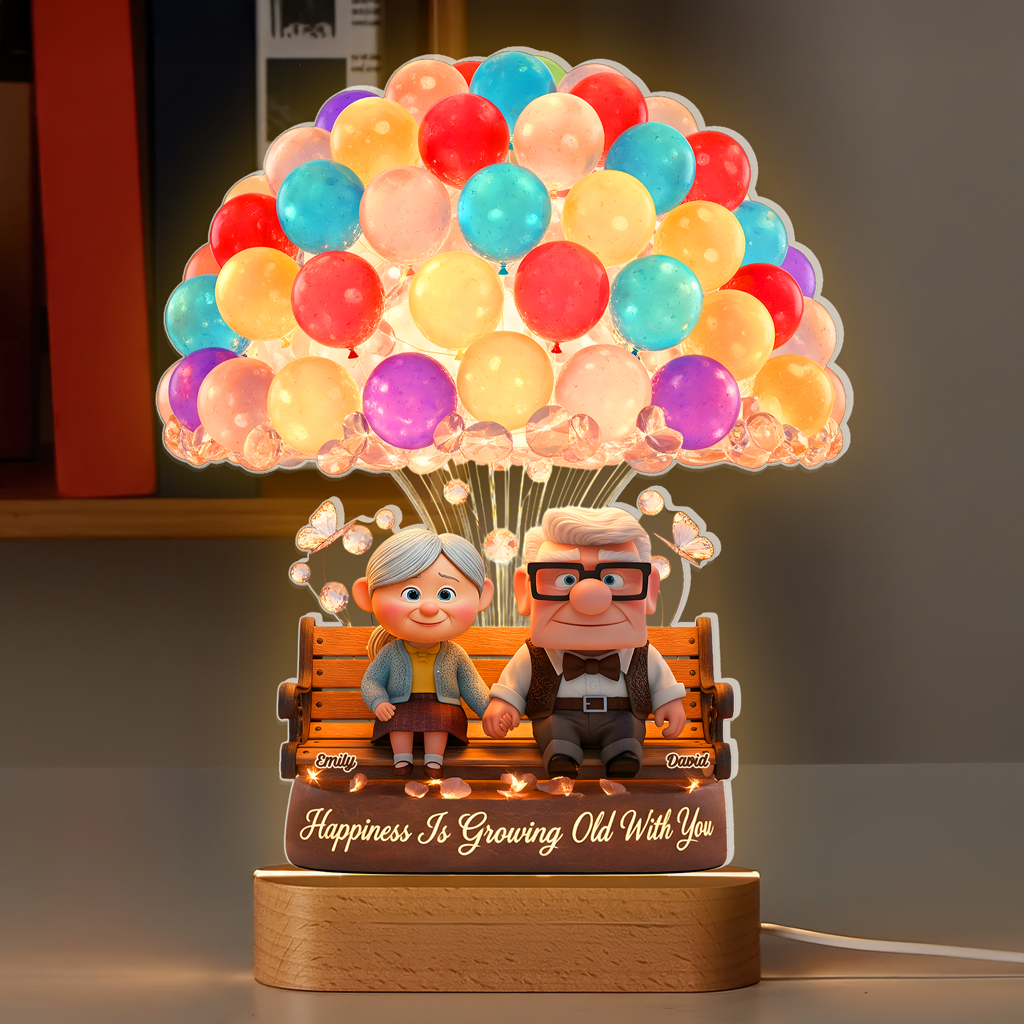 Happiness Is Growing Old With You - 3D LED Light, Personalized Gift for Couples Led Night Light PopCulturePrints