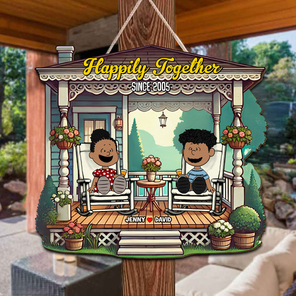 Personalized Couple's Porch Sign - Happily Together Since 2005 Wood Sign PopCulturePrints
