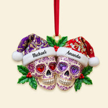 Load image into Gallery viewer, Celebrate Love &amp; Life - Personalized Dia de Los Muertos Christmas Skull Couple Acrylic Ornament Ornament PopCulturePrints
