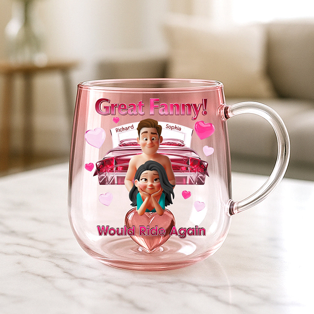 Great Fanny! Would Ride Again – Personalized Naughty Couple 3D Heart Glass Mug 3D Heart Glass Mug PopCulturePrints