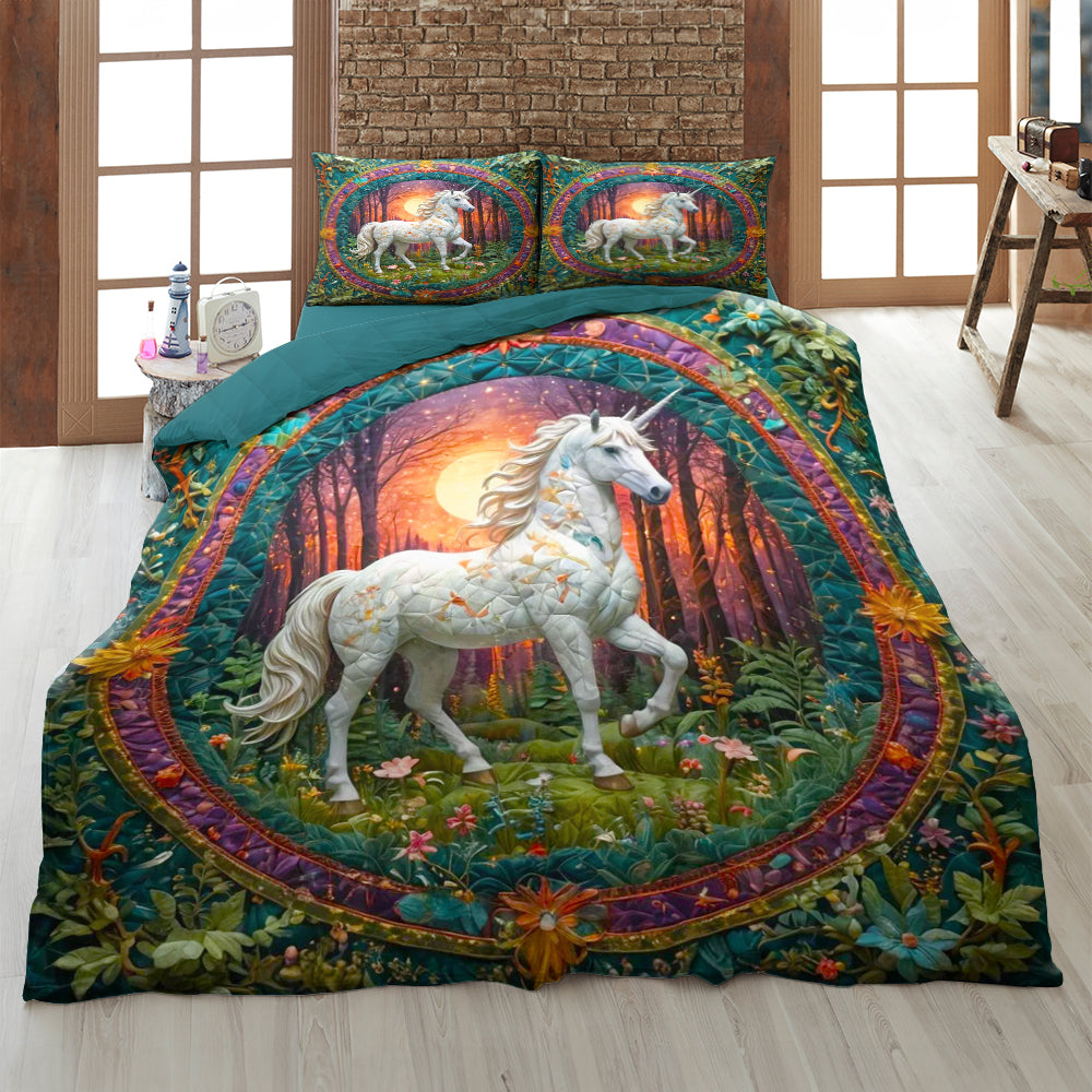 Enchanted Unicorn Lovers Quilt Bed Set Blanket PopCulturePrints