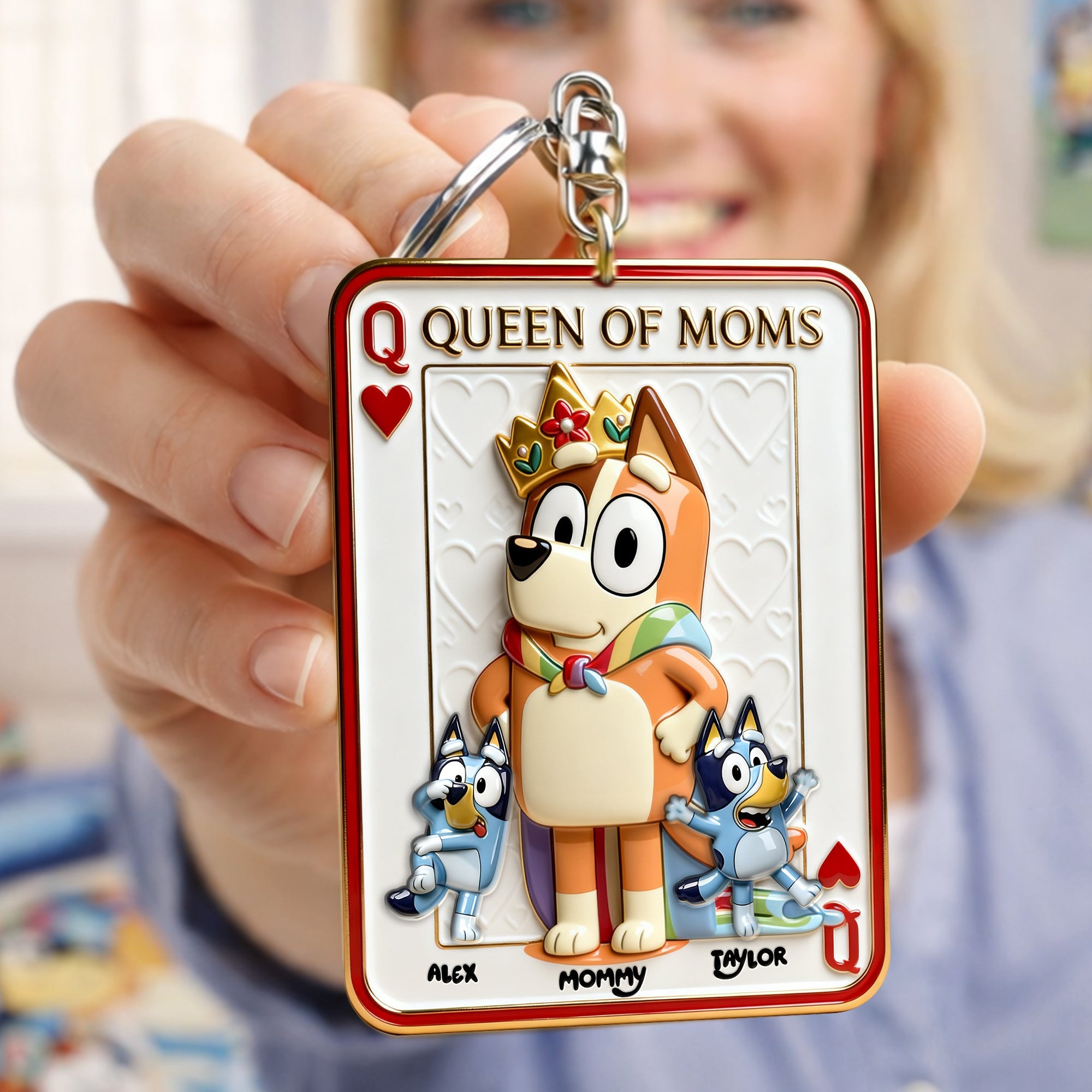 Queen of Moms Keychain - Personalized Gift for Moms and Grandmas Keychains PopCulturePrints