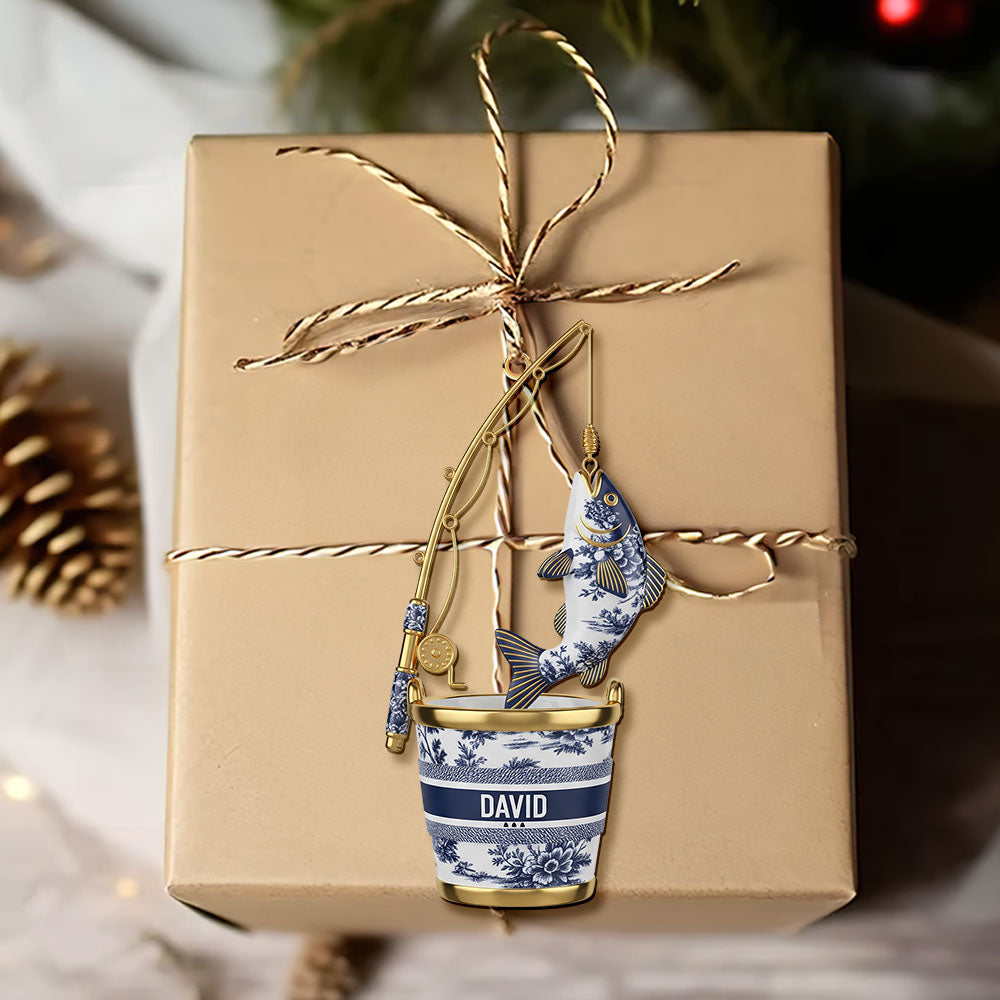 Hooked on Joy: Personalized Fishing Christmas Ornament - Custom Gift for Fishing Lovers, Adventurers, and Friends Ornament PopCulturePrints
