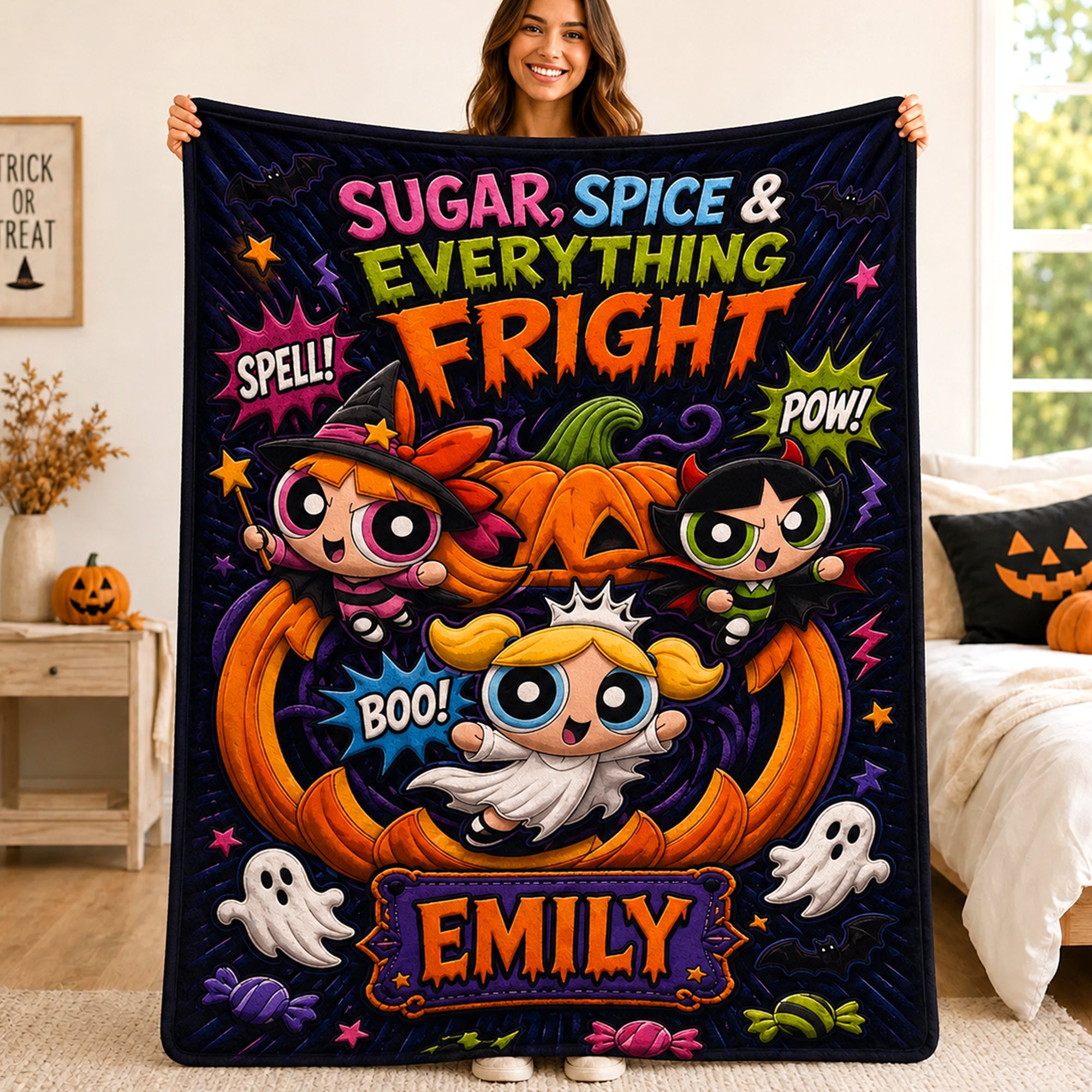 "Spook-tacular Fun!" - Cute But Spooky Club Blanket - Personalized Halloween Gift for Girls Blanket PopCulturePrints