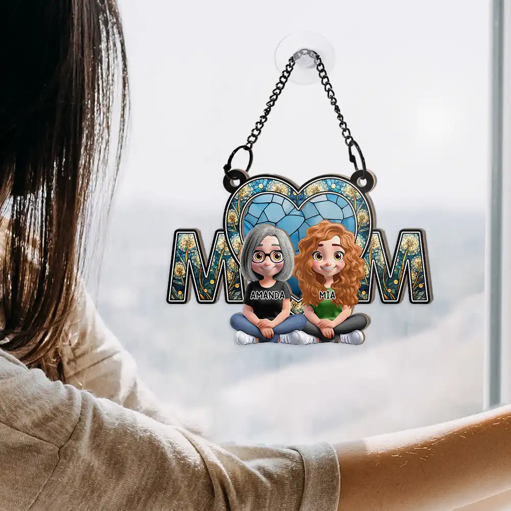 We Love You Mom - Personalized Mother Daughter Suncatcher Ornament Suncatcher Ornament PopCulturePrints