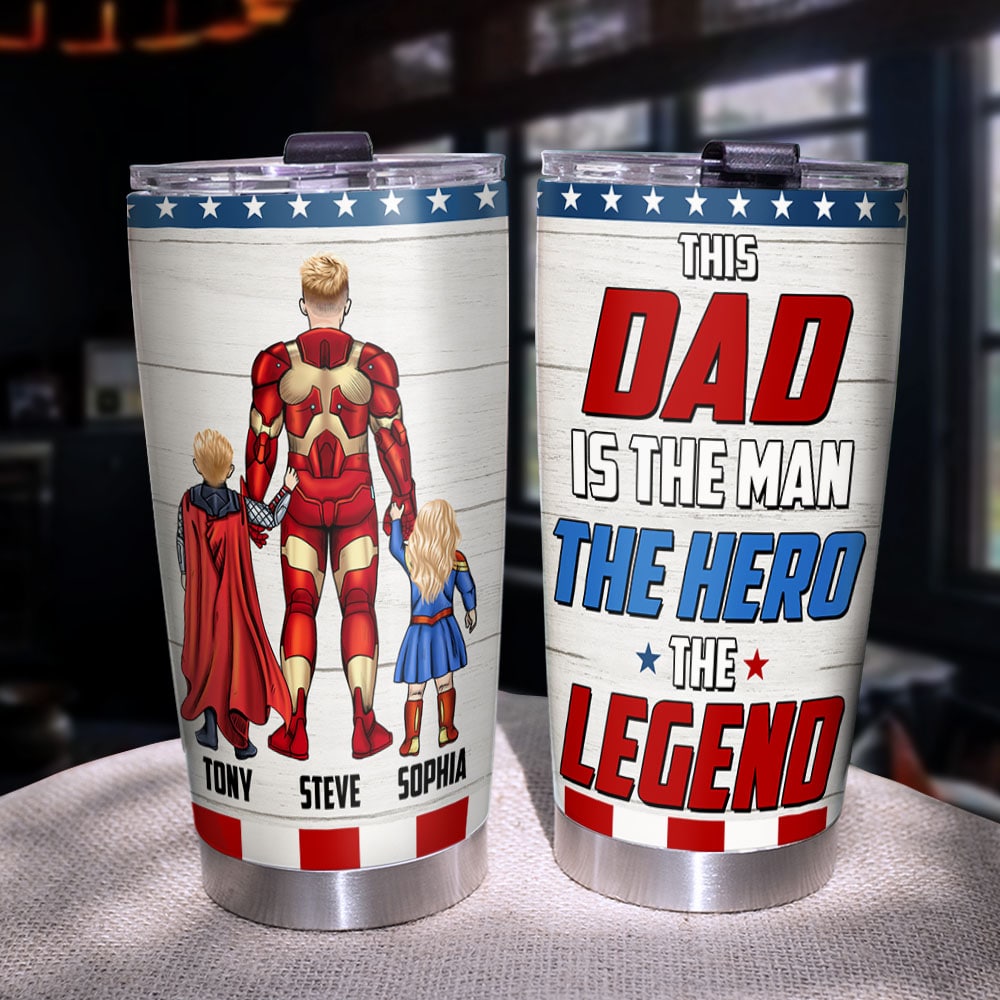 Personalized Hero Dad Tumbler - Custom Superhero Gift Tumbler Cup PopCulturePrints