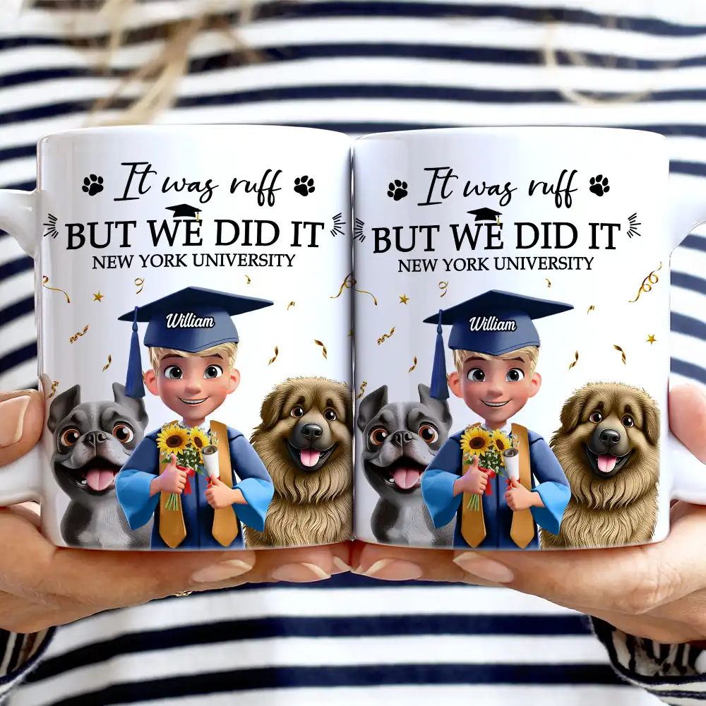 It Was Ruff But We Did It - Personalized White Edge-to-Edge Mug for Graduation Mug PopCulturePrints