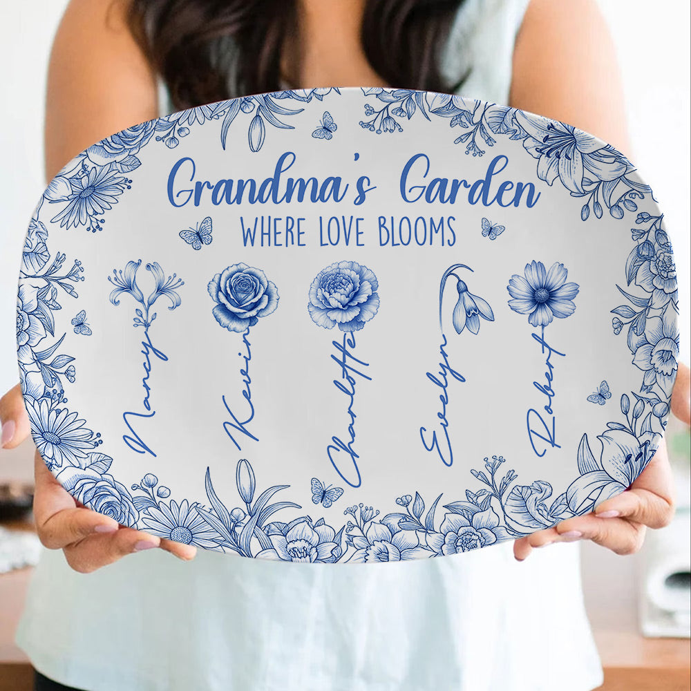 “Grandma's Garden: Where Love Blooms” - Personalized Birth Month Flowers Plate - Custom Gifts for Grandma and Family Plates PopCulturePrints