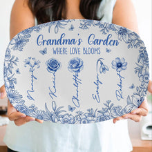 Load image into Gallery viewer, “Grandma&#39;s Garden: Where Love Blooms” - Personalized Birth Month Flowers Plate - Custom Gifts for Grandma and Family Plates PopCulturePrints
