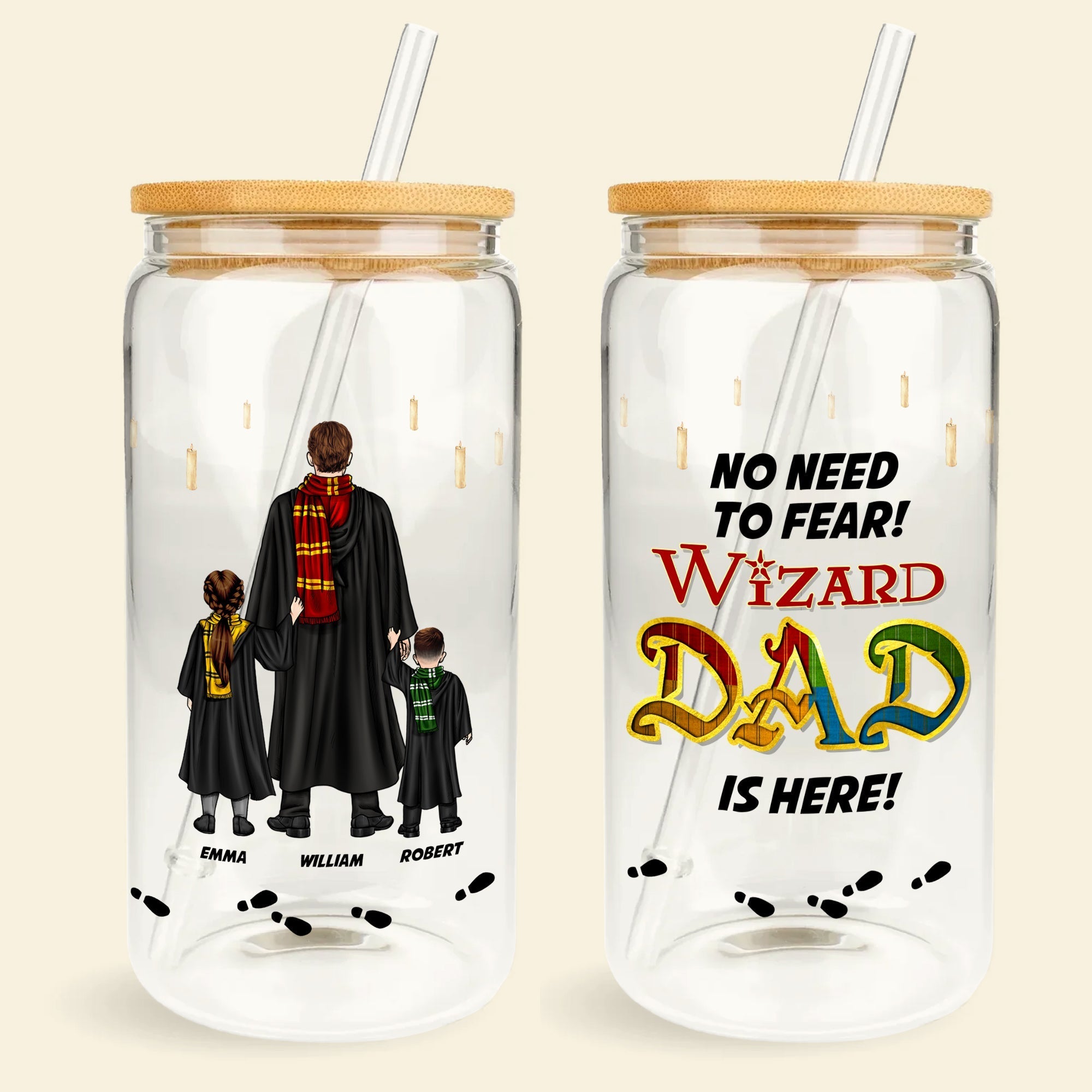 Personalized Wizard Dad Glass Can - Magic Family Gift