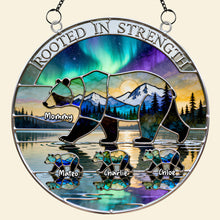Load image into Gallery viewer, "Rooted in Strength" - Personalized Aurora Bear Mom Tribal Suncatcher - Perfect Gift for Moms, Grandmas, and More Ornament PopCulturePrints
