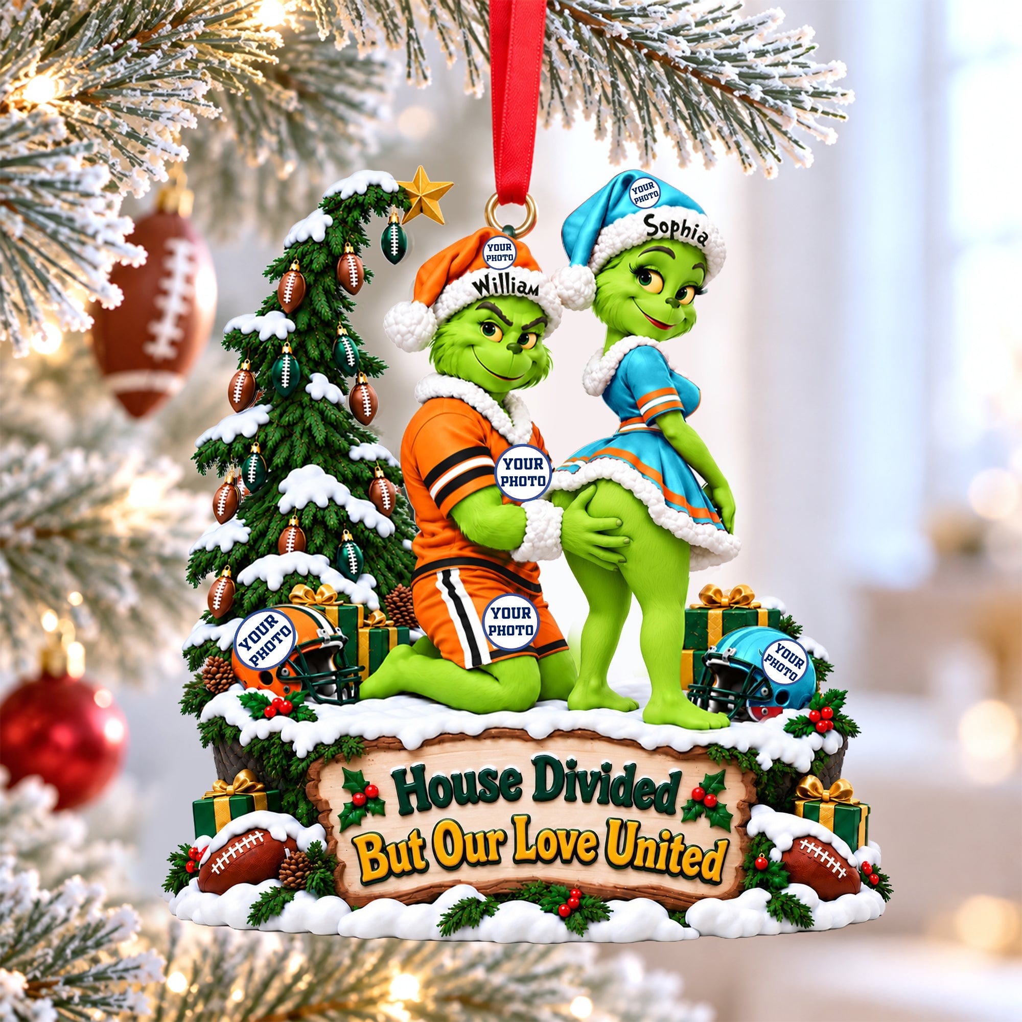 “House Divided But Our Love United” - Personalized Naughty Couple Christmas Ornament - Custom Gift for Sports Lovers Ornament PopCulturePrints